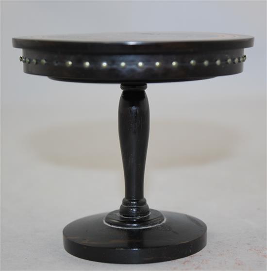 An unusual Tunbridgeware coromandel pin cushion, 3.25in.